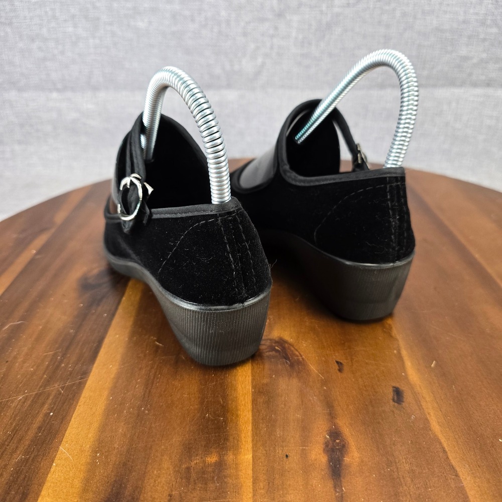 Shanghai Double Coin Black Velvet Mary Jane Martial Arts Wedge Shoes Size 220, 5 - Picture 9 of 16